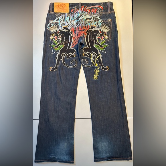 Christian Audigier Denim Jeans Panther Ed Hardy Style Size 32 - 34 - Picture 3 of 14